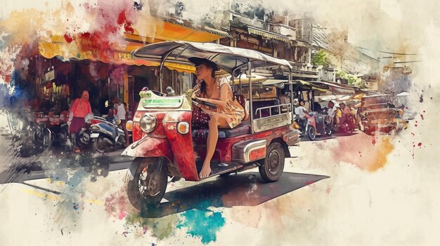 Watercolor Wanderlust Bangkok Traveler Tourist