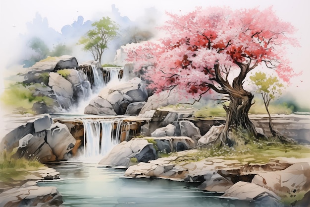 watercolor of waterfall by Generative AI