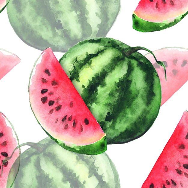 Watercolor watermelon slice fruit berry seamless pattern texture background