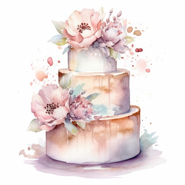 Watercolor of a wedding cake