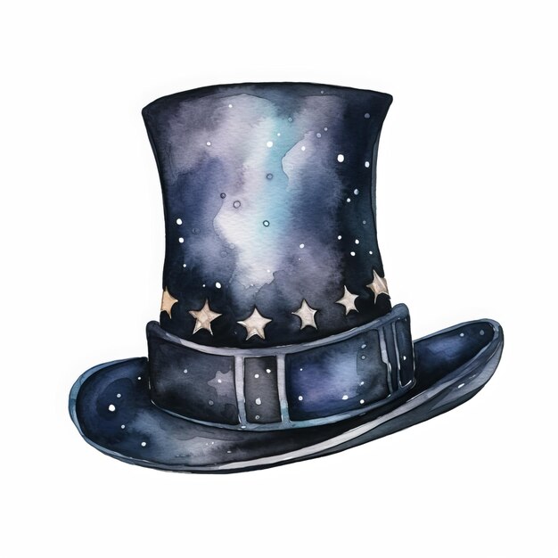 Watercolor wedding classic cylinder hat fashion headwear for gentlemen in vintage style black