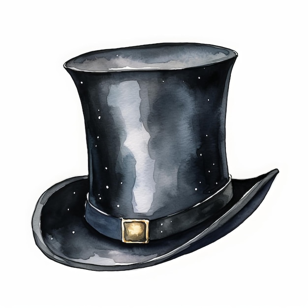 Watercolor wedding classic cylinder hat fashion headwear for gentlemen in vintage style black