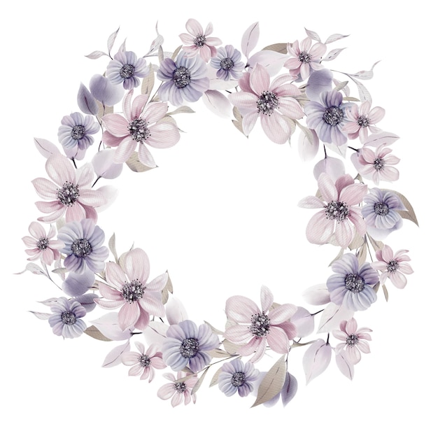 Watercolor wedding wreath with flowers and leaves