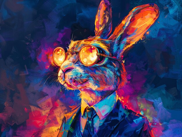 watercolor Whimsical creature in suit neon Bitcoin ambiance