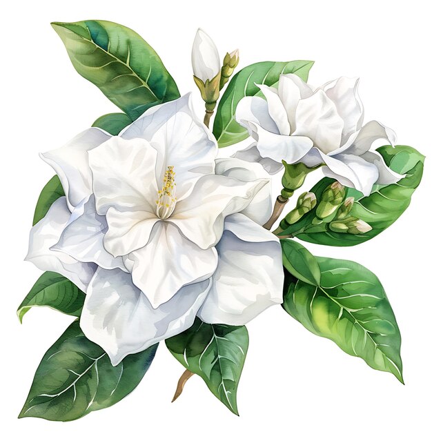 Photo watercolor white gardenia isolated on white background beautiful gardenia flower