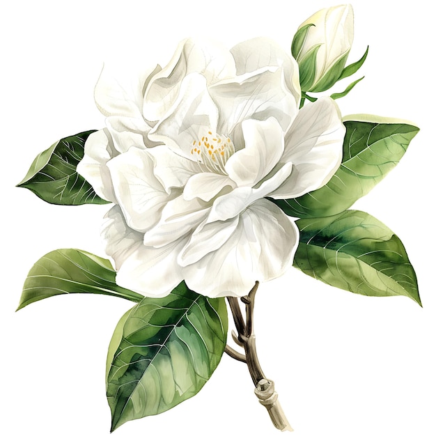 Photo watercolor white gardenia isolated on white background beautiful gardenia flower