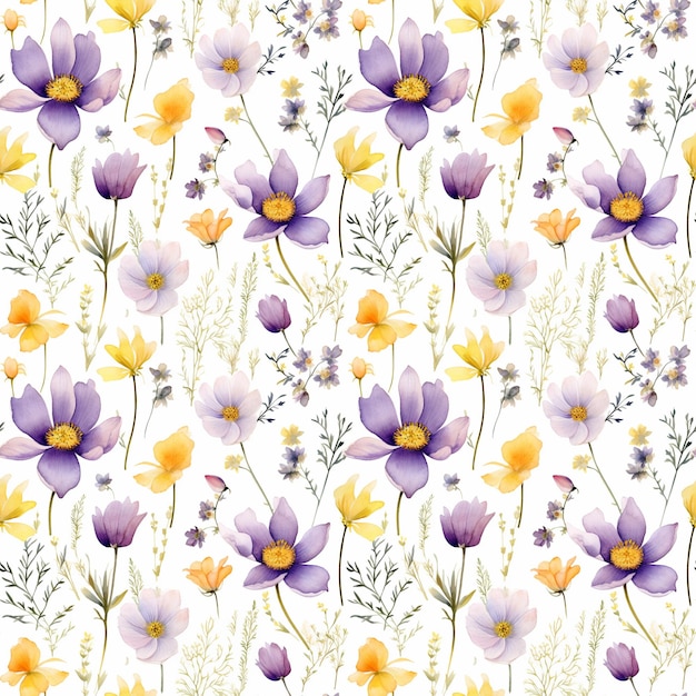 Watercolor Wild Flowers Seamless Pattern Aquarelle Wildflowers Background Watercolor Botanical Tile