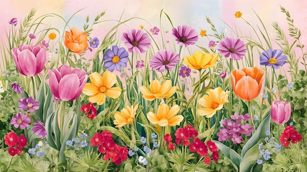 Watercolor wildflower border background