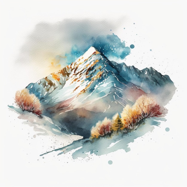 Watercolor Winter Mountains Winterland Illustration