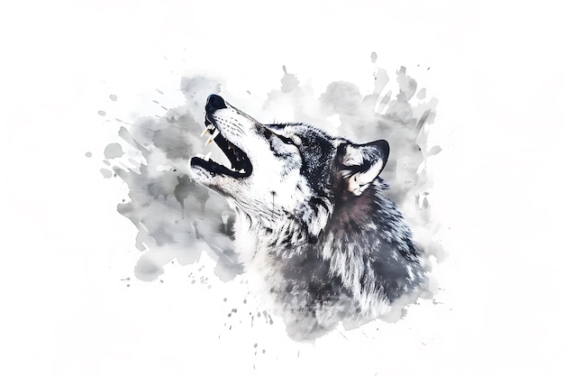 Photo watercolor wolf howling at the moon