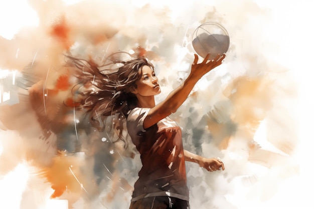 Watercolor of woman play Volleyball by Generative AI