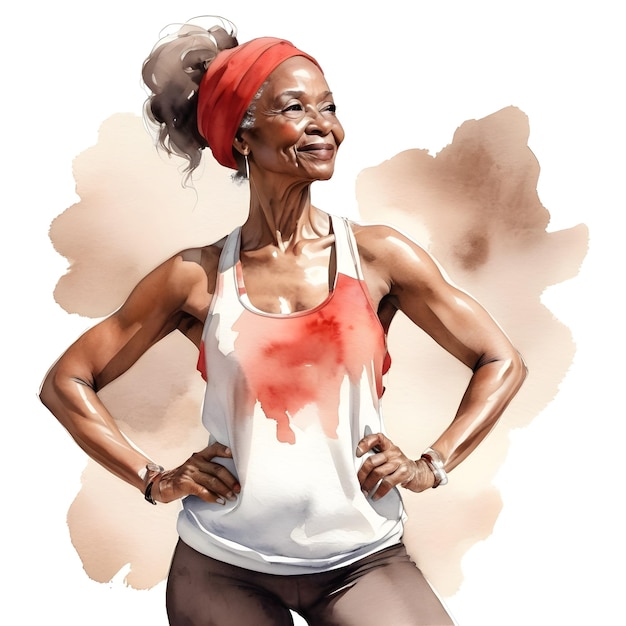 Watercolor woman with sportswear white and red