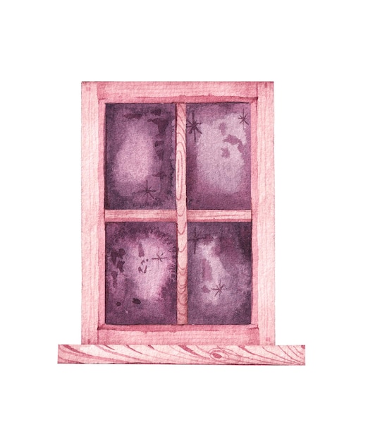 Photo watercolor wooden window on a white background