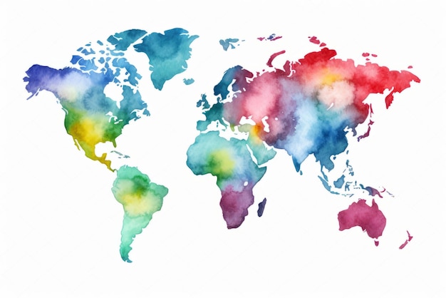 Watercolor world map on white background Watercolor World Map