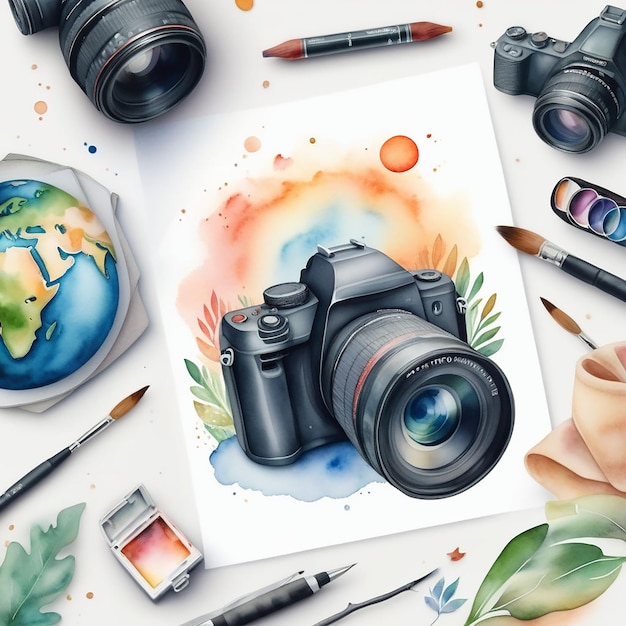 Watercolor World Photography day illustration