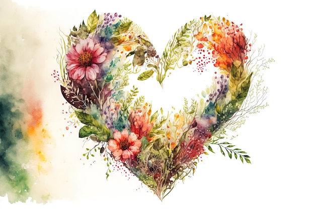 Watercolor wreath as a heart