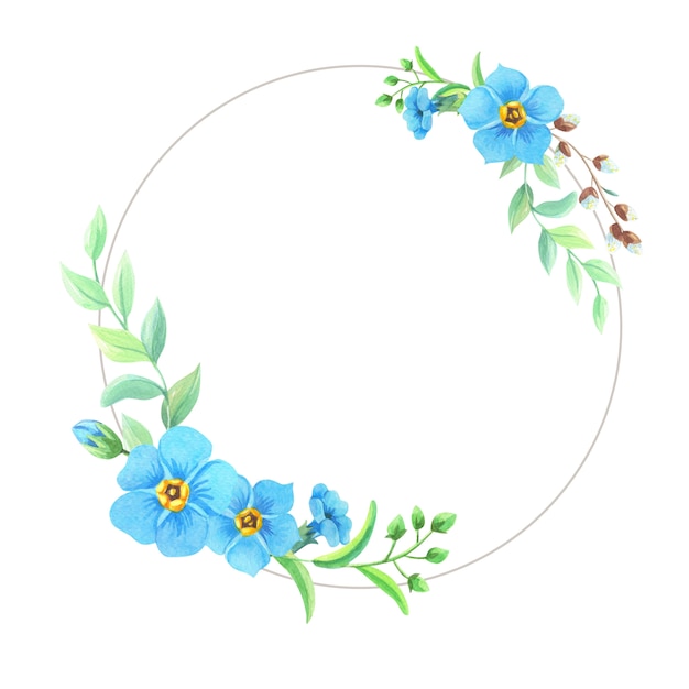 Watercolor wreath of blue forget-me-nots