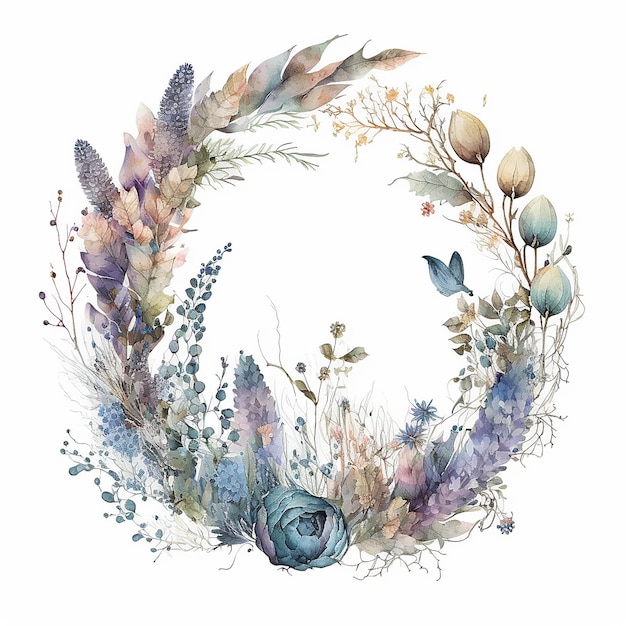 watercolor wreath dried flower on white background