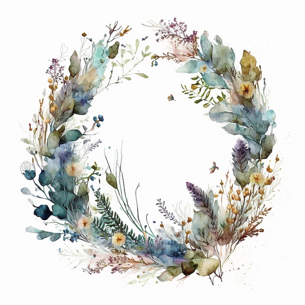 watercolor wreath dried flower on white background