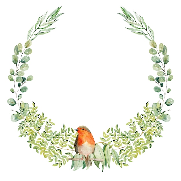 Watercolor wreath with bird