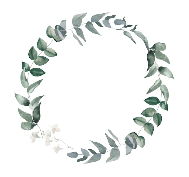 Photo watercolor wreath with eucalyptus branches on white background