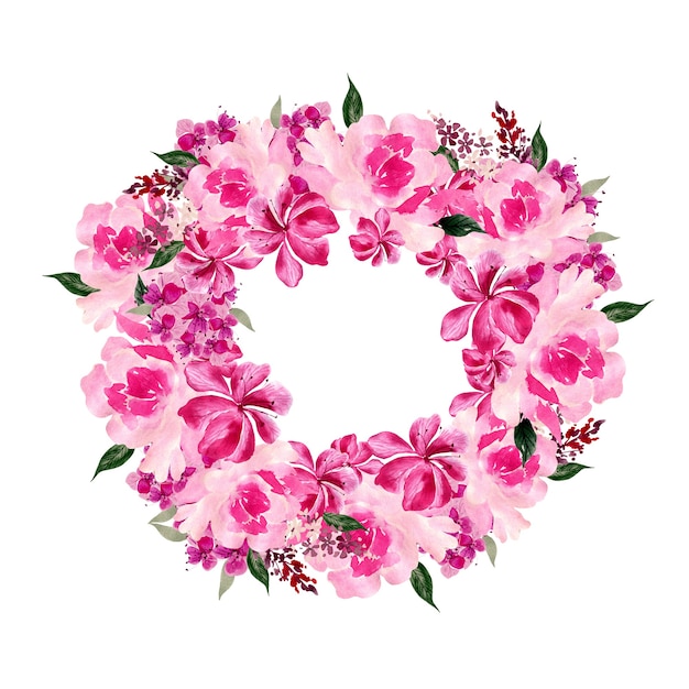 Watercolor wreath with roses and peony flowers. Illustration