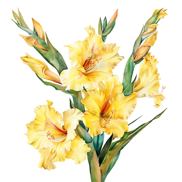 Photo watercolor yellow gladiolus isolated on white background beautiful gladiolus flower