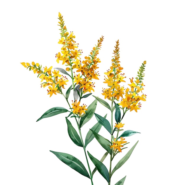 Watercolor Yellow Goldenrod Isolated on White Background Beautiful Goldenrod Flower