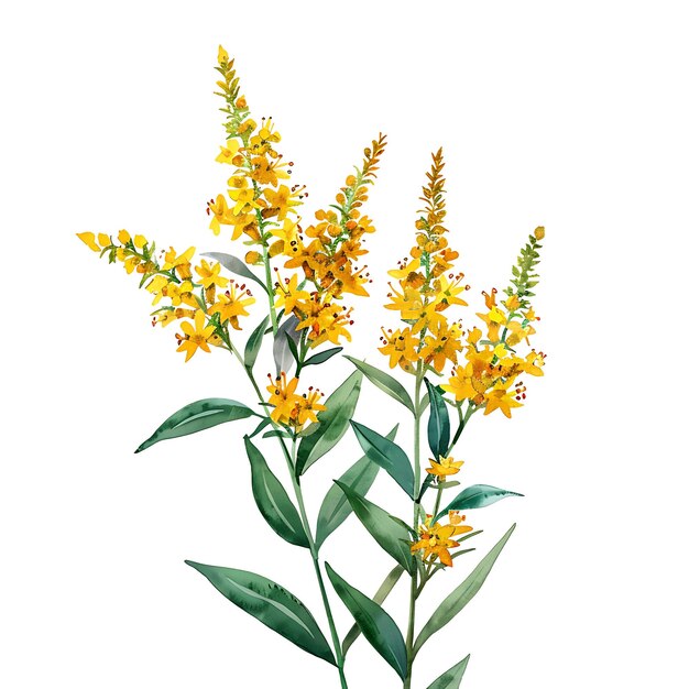 Photo watercolor yellow goldenrod isolated on white background beautiful goldenrod flower