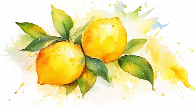 Watercolor yellow lemon illustration AI Generative Generative AI