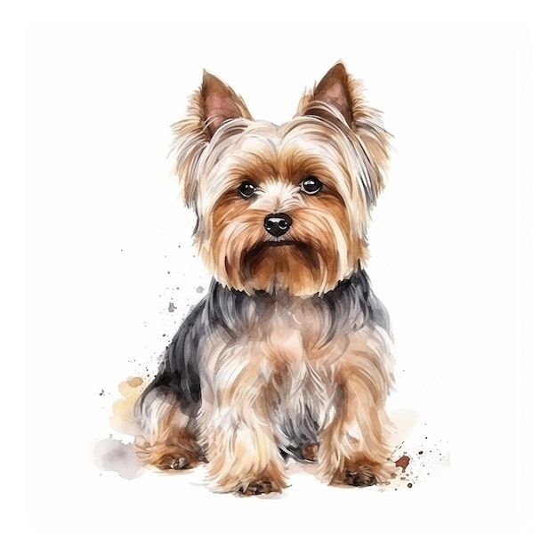 Watercolor of a yorkshire terrier dog.