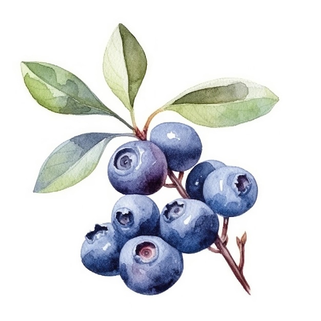 WatercolorBlueberry Isolated Illustration Generative AI