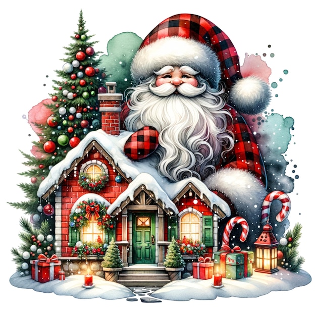 Watercolors Christmas Santa isolated and cutout on white background