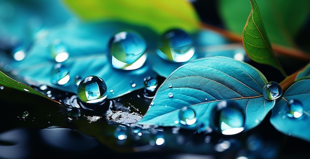 Watercolors Raindrops on Leaf in the Sunlight