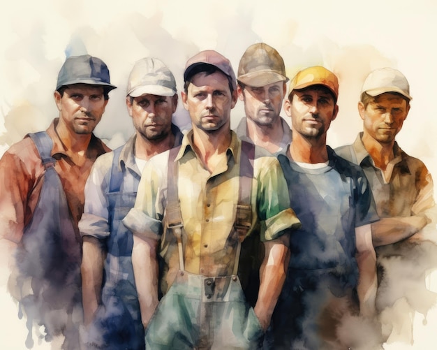 A watercolorstyle depiction of a group of workmen Generative AI