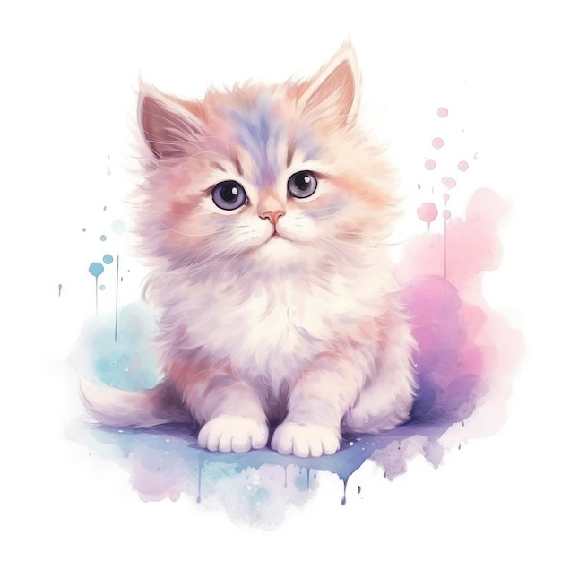 Watercolour Art Drawing Cute Thai Cat Line Art