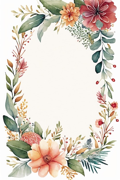 watercolour boho flowers border of a card