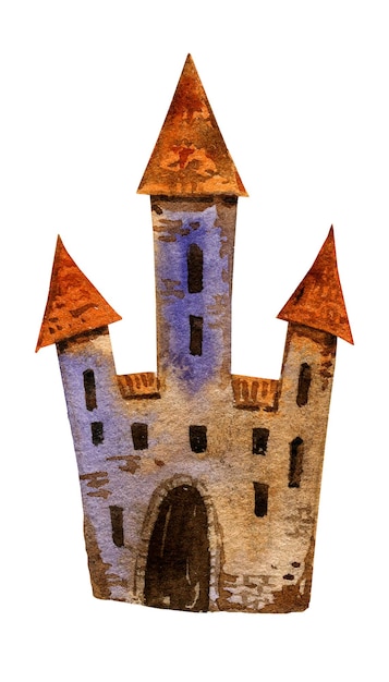 Watercolour halloween castle hand drawn illustration isolated on white background