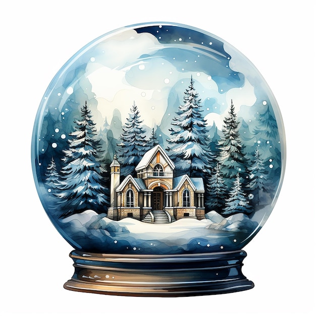 Watercolour_Illustration_of_a_Christmas_Snow_Globe_isola