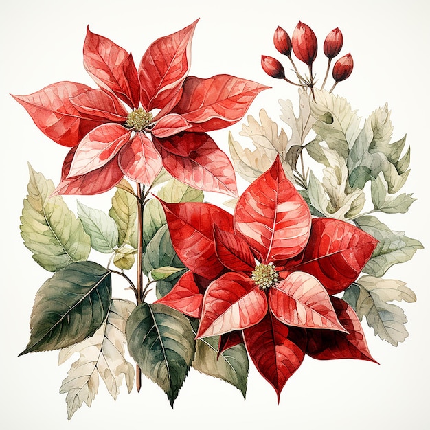 Photo watercolour_illustration_of_a_poinsettia_flower_isolated