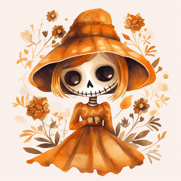 Watercolour Magic Mystical cute skeleton clipart