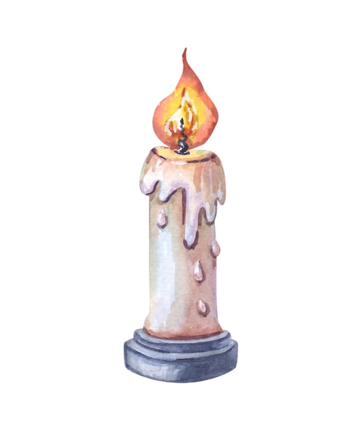 Watercolour one candle on a white background Watercolour izolated element