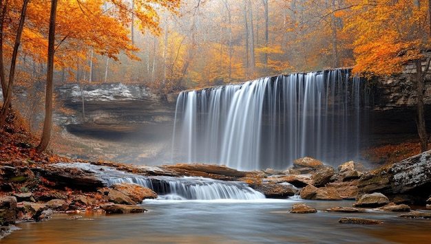 Waterfall in Autumn Forest