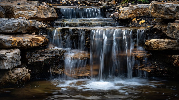 A waterfall cascading down rocks with the water39s flow captured in a way that highlights