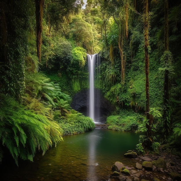 waterfall cascading down a rocky cliff surrounded by lush vegetation