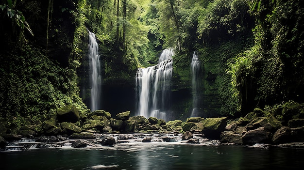 waterfall cascading down a rocky cliff surrounded by lush vegetation