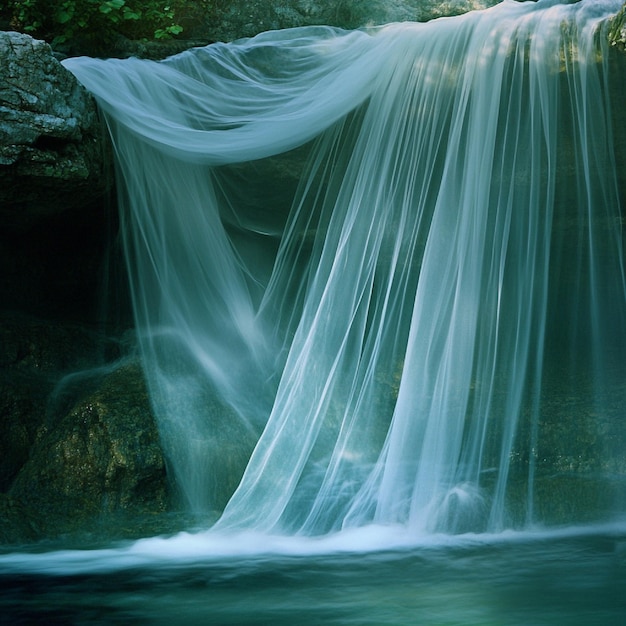 Photo waterfall cascading down in a silky veil