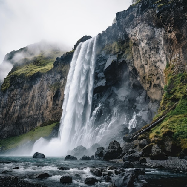 a waterfall on a cliff