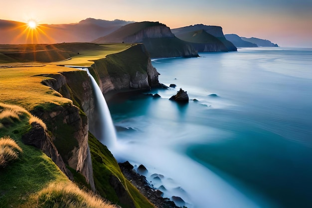 A waterfall on the coast