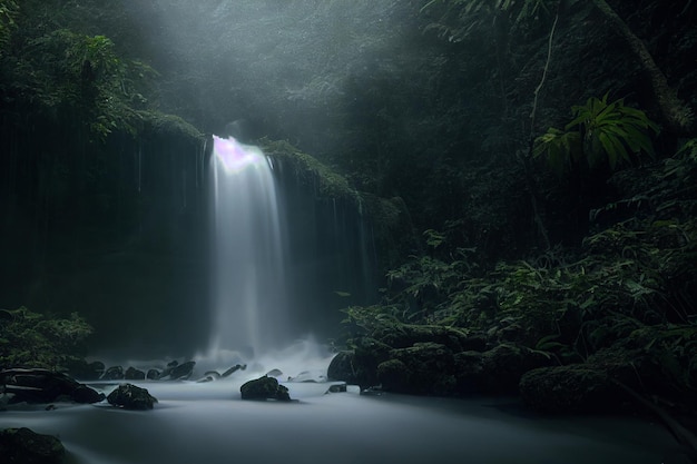 Waterfall in a deep forest generate with AI